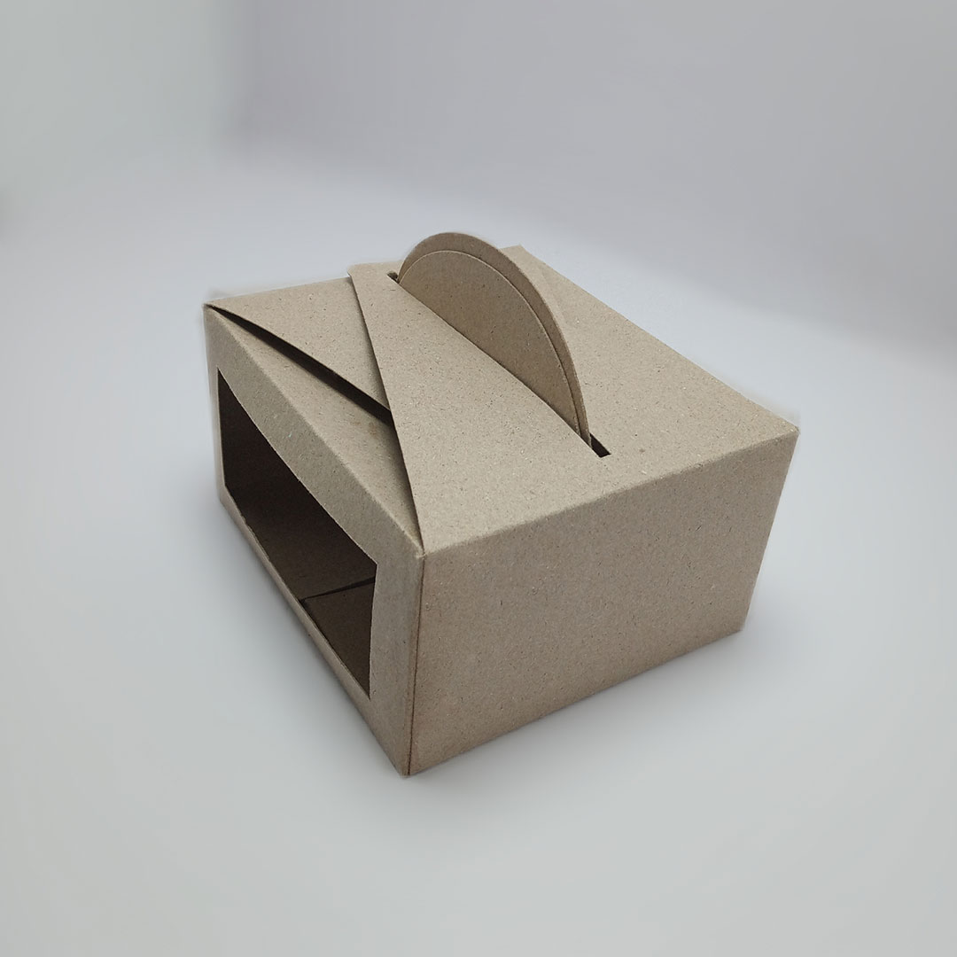 Estuche de cartulina kraft con asa y ventana lateral