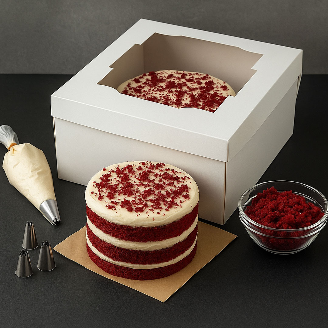 Caja de cartulina blanca para tortas con visor superior - Imagen 2