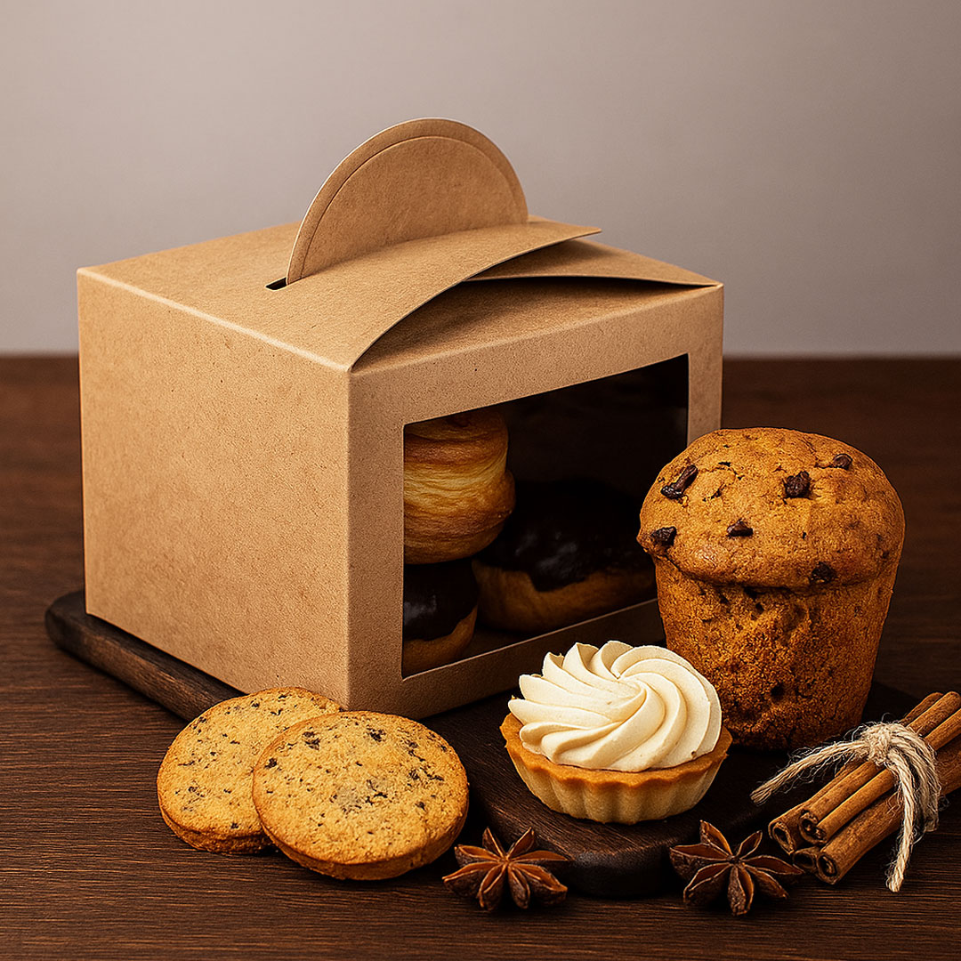 Estuche de cartulina kraft con asa y ventana lateral - Imagen 2